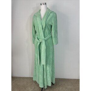 vintage 70s Retro Robe Size 9 Terry Cloth Textured Cotton Long Belted Mint Green